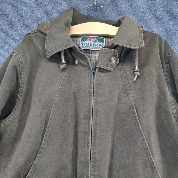 Trailways Men's Full Zip Flannel Lined Hooded Chore Field Jacket Brown XL Cotton - Picture 3 of 15